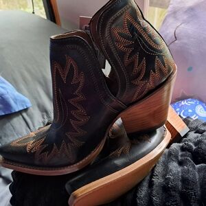 Ariat Black and Brown Western Ankle Booties